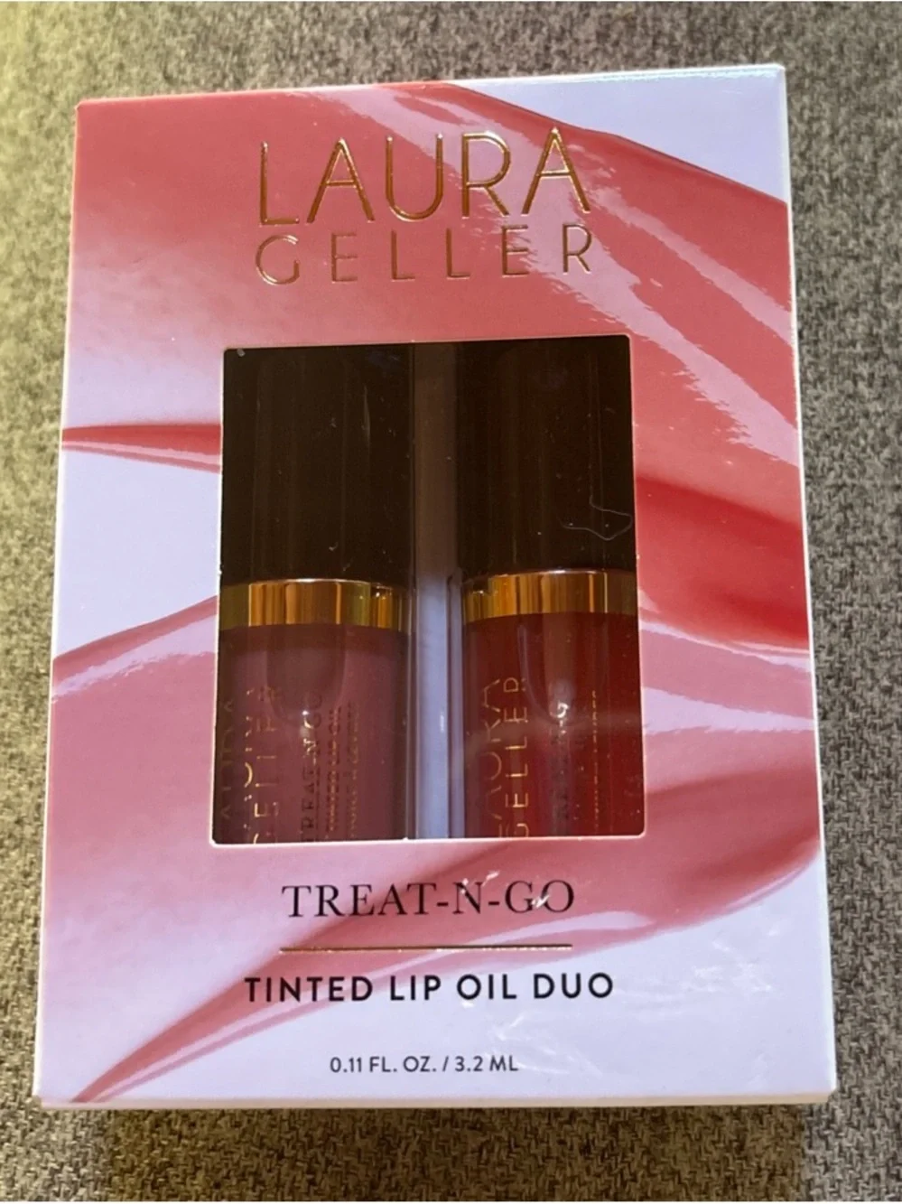 Laura Geller Treat-N-Go Tinted Lip Oil DUO .11oz/3.2ml Champion & Knockout NEW